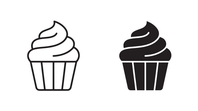 Black And White Cupcake Icons For Baking And Dessert Concepts