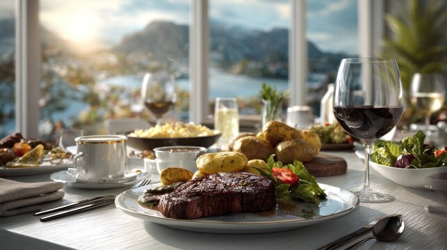 Steak dinner table setting restaurant