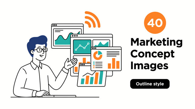 This image displays various crucial marketing concepts and analytics visualizations essential for understanding current market trends and strategies for effective advertising.