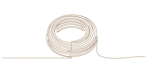 Continuous single line drawing of a coiled roll of brown rope or wire © Graphics Art