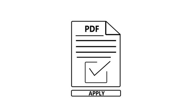Animated PDF document with apply button concept. Modern flat design representing online application submission, digital form fill up and business registration process.
