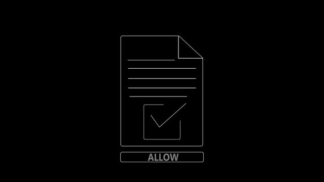Minimal PDF document animation with checkmark and &ldquo;Allow&rdquo; button. Concept of permission, access control, and user authorization.