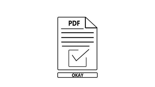 Minimal PDF document animation with checkmark and &ldquo;Okay&rdquo; confirmation button. Concept of digital approval, user confirmation, and completed workflow in modern UI