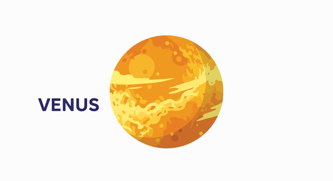 Illustration of planet Venus with swirling clouds and atmospheric patterns in orange and yellow colors