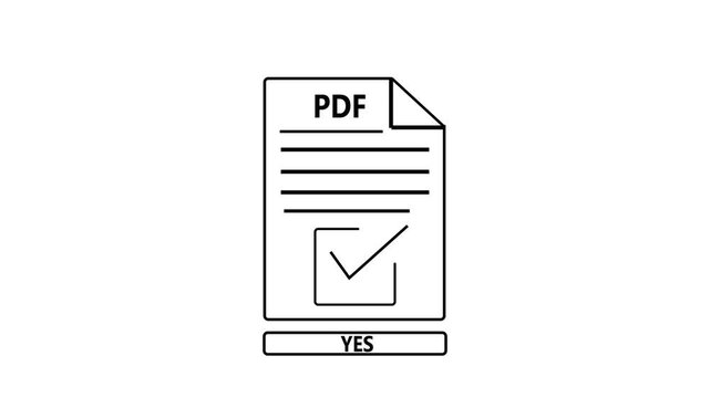 Minimal PDF document animation with checkmark and &ldquo;Yes&rdquo; button. Concept of agreement, approval, and positive user response in digital interaction.