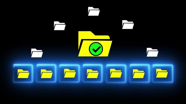 Document management system DMS. Folder structure and classification system. File and folder icons. 