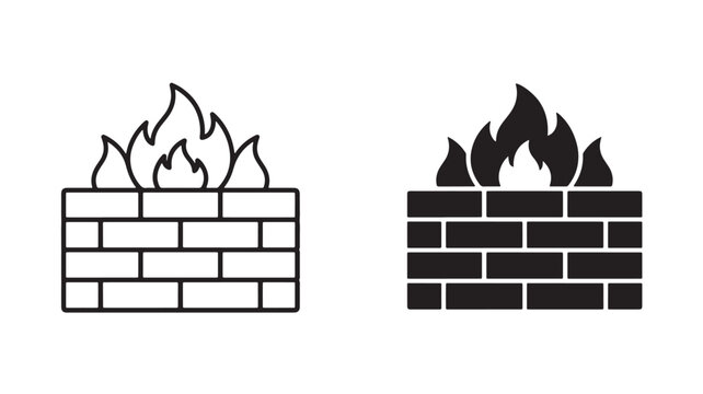 Fire Burning On Brick Wall Structures For Safety And Warning Concepts