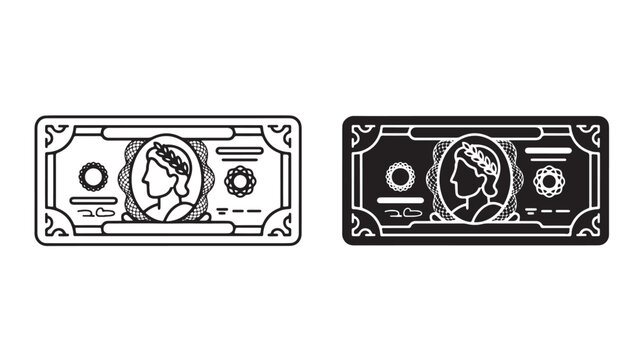 Black and white dollar bill icons with female profile for finance and currency concepts
