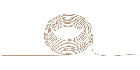 Continuous single line drawing of a coiled roll of brown rope or wire © Graphics Art