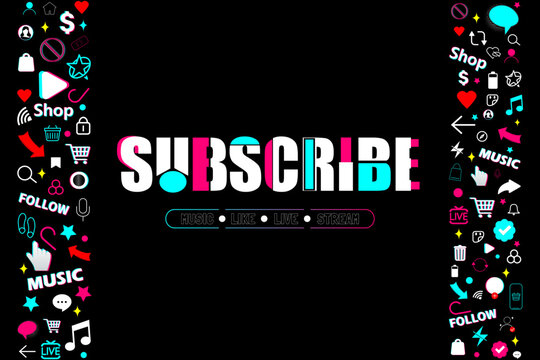 Subscribe isolated on black background. Subscribe to the channel, blogging, streaming. Social media concepts. Social media background. Vector illustration