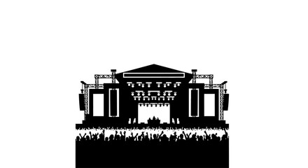 Obraz premium Black silhouette of a music festival stage with a cheering crowd.