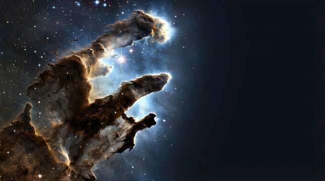 Pillars of Creation nebula in deep galaxy with stars and dark background