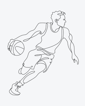 Continuous Line Art of  Basketball Player Dribbling