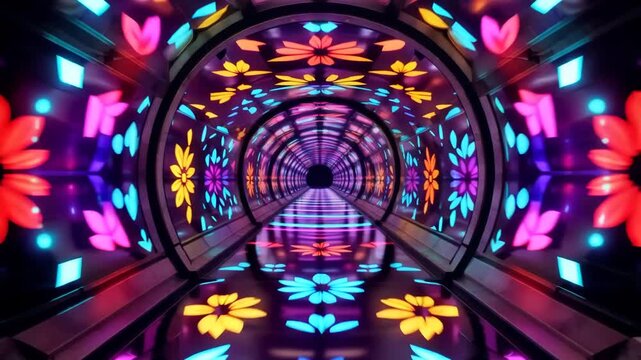 Glowing Psychedelic Floral Abstract Light Tunnel
