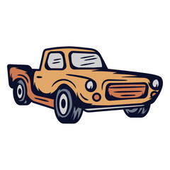 Vintage style orange pickup truck illustration © Vexels