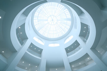 Naklejka premium Minimal White Dome Interior with Circular Skylight