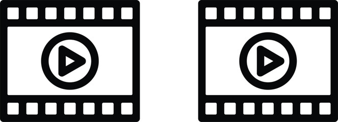 Video player multimedia icon vector set with outline film strip frame and play button symbol for digital cinema movie production isolated on white background. © MstSelina