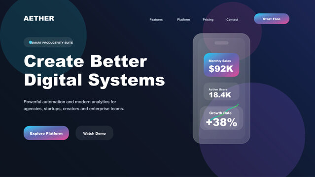 Digital Systems Interface: An elegant and intuitive digital interface design, with clean typography and gradient colors, provides a user-friendly experience for managing systems. 