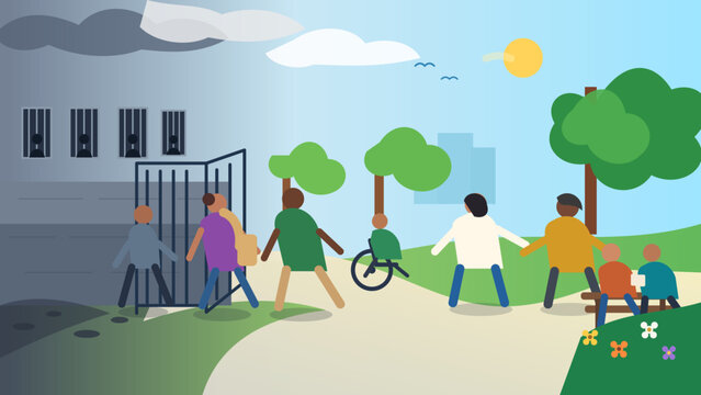 Deinstitutionalization and Community Inclusion Concept Vector Illustration