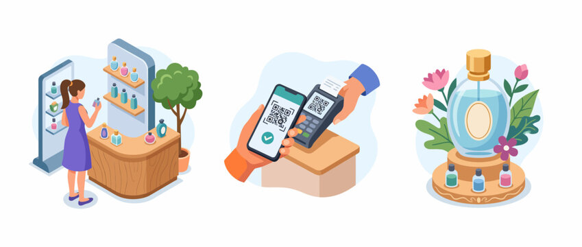 Modern Retail Perfume Shopping with Touchless QR Code Payment