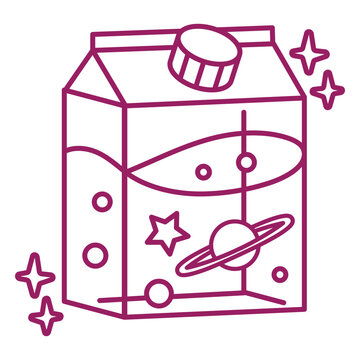 Whimsical milk carton illustration with cosmic elements