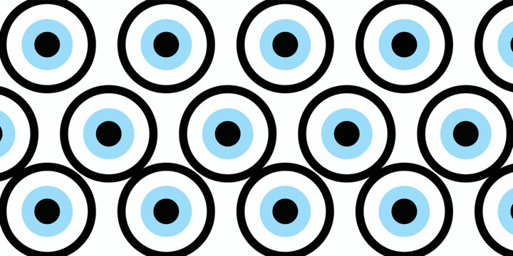 Evil Eye Vector Seamless Pattern Digital Paper &ndash; Mystical Blue and White Protection Symbol, Boho Spiritual Background, Greek and Turkish Amulet Design, Magic Talisman Print for Sublimation and Crafts