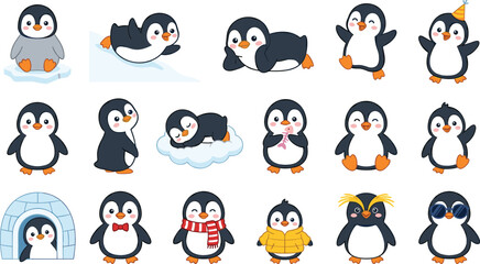 Penguin Set Featuring Various Penguins in Different Poses and Outfits © Abdur