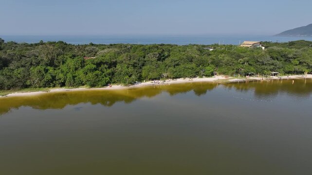 Florianopolis in Santa Catarina. Aerial view, Peri Lagoon and Caldeir&atilde;o Beach.
