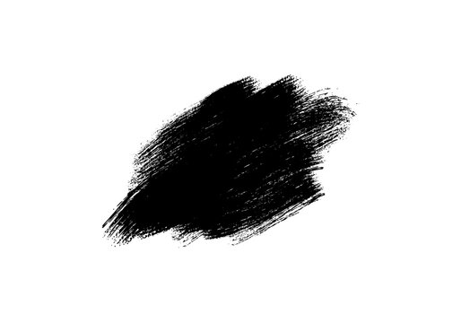 Black ink brush stroke texture isolated on transparent background hand painted messy paint smudge artistic graphic design element grunge style creative digital illustration rough shape vector art.
