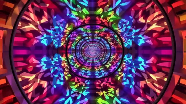 Vibrant Kaleidoscope Floral Tunnel Motion Graphic