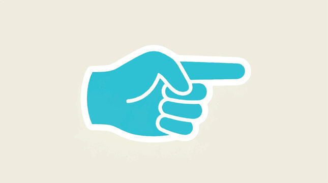 Blue hand pointing icon with a simple vector gesture for indicating direction and user interface prompts.