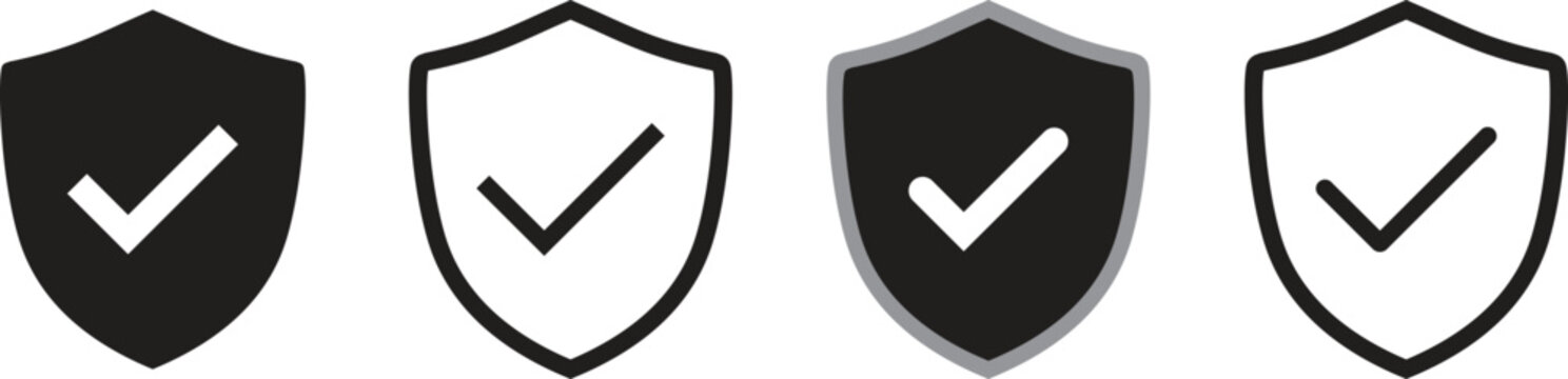 Hand drawn shield with checkmark icon set. Security Assurance, Protection, And Verification Outline Sketch. Cybersecurity And Trust Symbol.