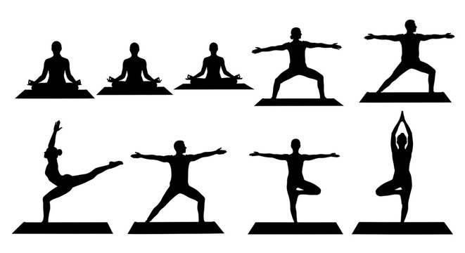 Black and white yoga poses sequence illustration