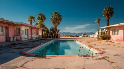Fototapeta premium Abandoned Motel Pool in Desert Sunlight