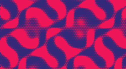 Abstract pink and purple halftone dots pattern. fading spotted gradient, wavy organic camouflage shapes, pop art stipple texture. for trendy comic layouts, modern overlays. stock vector. © MH HASIB