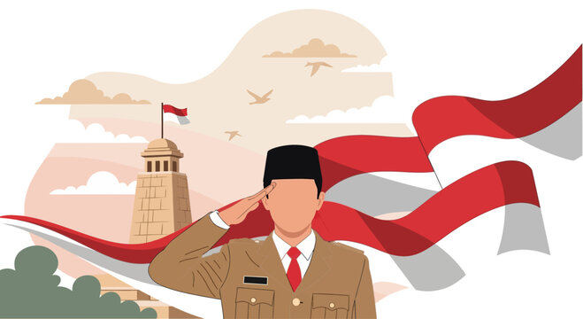 Indonesian civil servant saluting in uniform.
