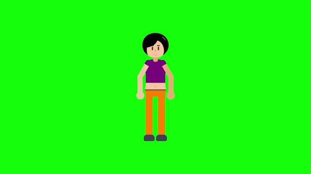 Person Standing with Hands Clasped, Waiting or Nervous Gesture Expression Animation on Green Screen Background