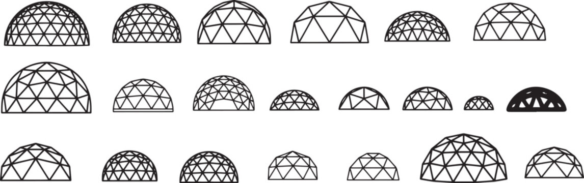 Vector line art collection of geodesic dome structures