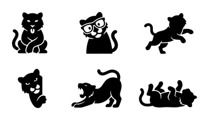 Black Panther Silhouette Icons, Feline Animal Vector Graphics, Wild Cat Poses Set, Modern Minimalist Style © Arpita