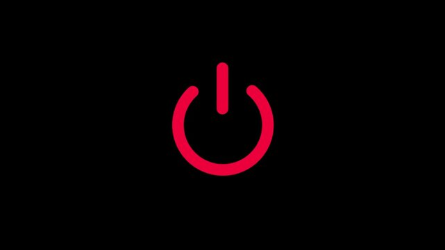 Red Neon Power Button Symbol Glowing Against a Black Background on off.4k