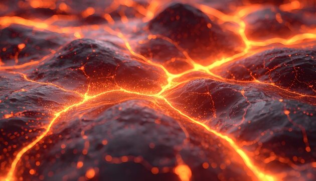 Molten plasma surface with glowing orange lava veins flowing