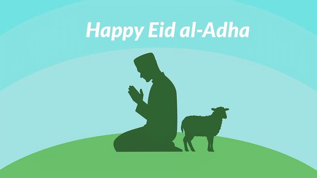 Silhouette of Eid al-Adha celebration, silhouette of people and goats rising up 