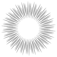 Black radial sunburst lines isolated on white background. Abstract burst circle with sharp rays forming dynamic explosion effect © Prihatin 