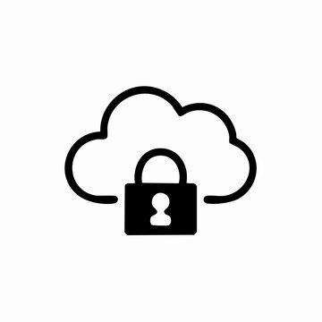 Encrypted storage cloud with padlock icon for secure server network database and private hosting.