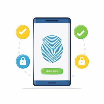 Biometric fingerprint security scanning on mobile smartphone screen