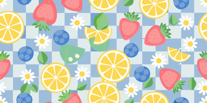 fruit pattern cheerful seamless design with berries and citrus