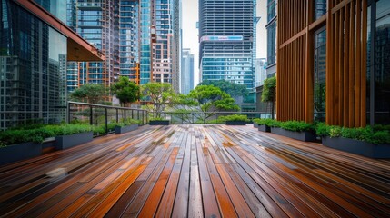 Naklejka premium Rooftop Oasis in a City of Glass and Steel
