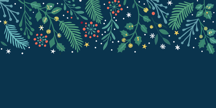winter foliage border a horizontal decorative pattern with plants