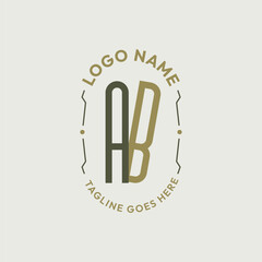 Obraz premium AB Letter Monogram Logo Design, Letter AB Logo Elegant Olive Green Gold Oval Badge Template