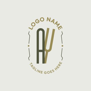 AY Letter Monogram Logo Design, Letter AY Logo Elegant Olive Green Gold Oval Badge Template